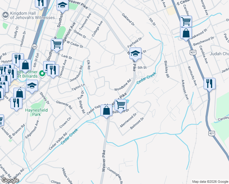map of restaurants, bars, coffee shops, grocery stores, and more near 200 Woodbine Road in Bristol