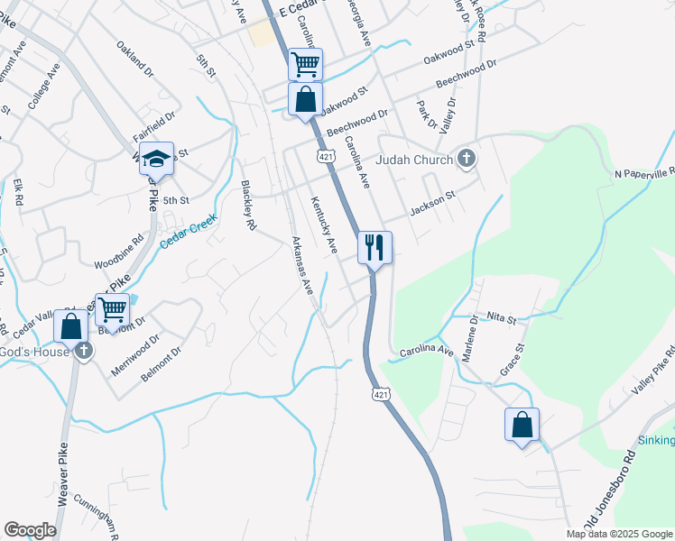 map of restaurants, bars, coffee shops, grocery stores, and more near 1704 Kentucky Avenue in Bristol