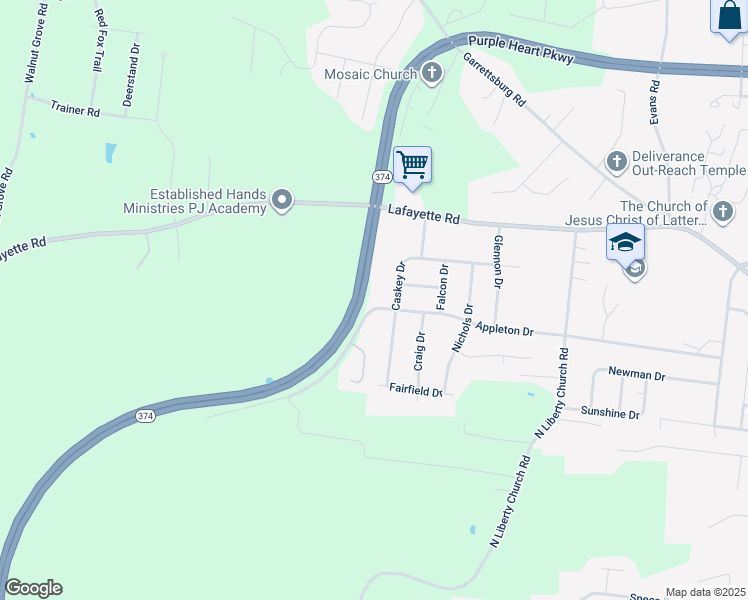 map of restaurants, bars, coffee shops, grocery stores, and more near 555 Appleton Drive in Clarksville