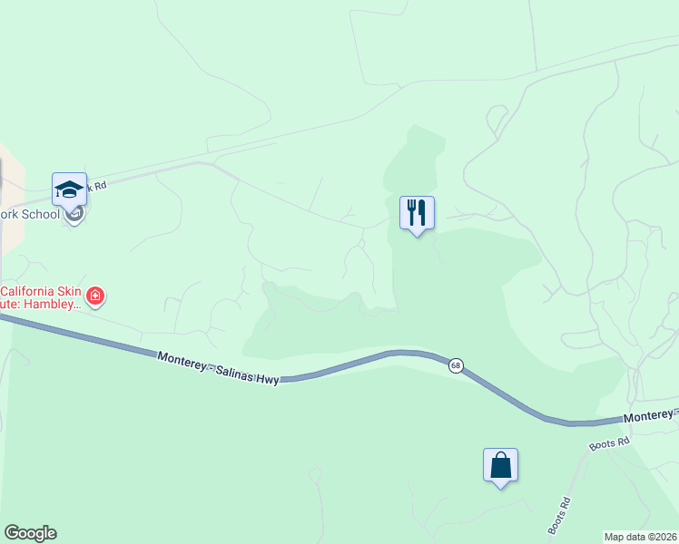 map of restaurants, bars, coffee shops, grocery stores, and more near 23830 Secretariat Lane in Monterey