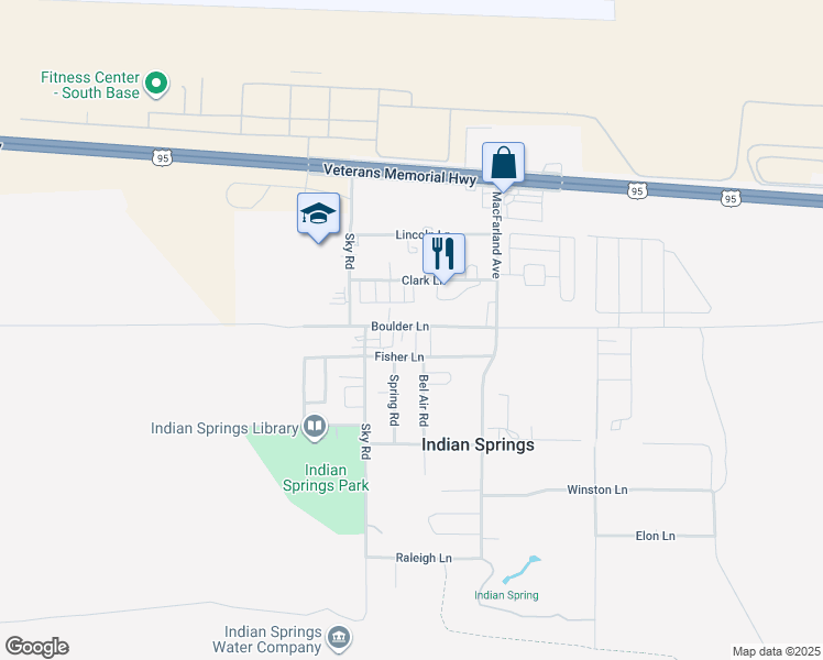 map of restaurants, bars, coffee shops, grocery stores, and more near 6A Boulder Lane in Indian Springs
