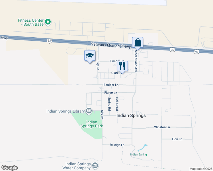 map of restaurants, bars, coffee shops, grocery stores, and more near 22 Boulder Lane in Indian Springs