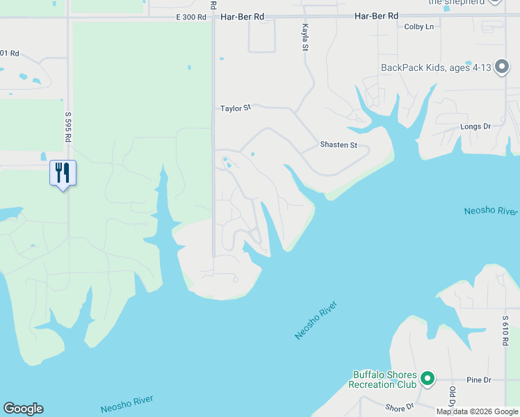 map of restaurants, bars, coffee shops, grocery stores, and more near 2243 Lower Waterfall Road in Grove