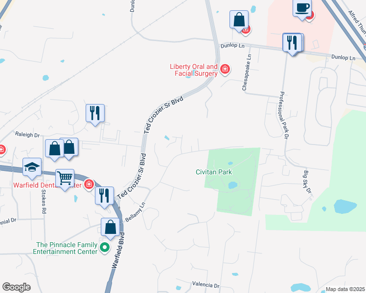 map of restaurants, bars, coffee shops, grocery stores, and more near 564 Bellamy Lane in Clarksville