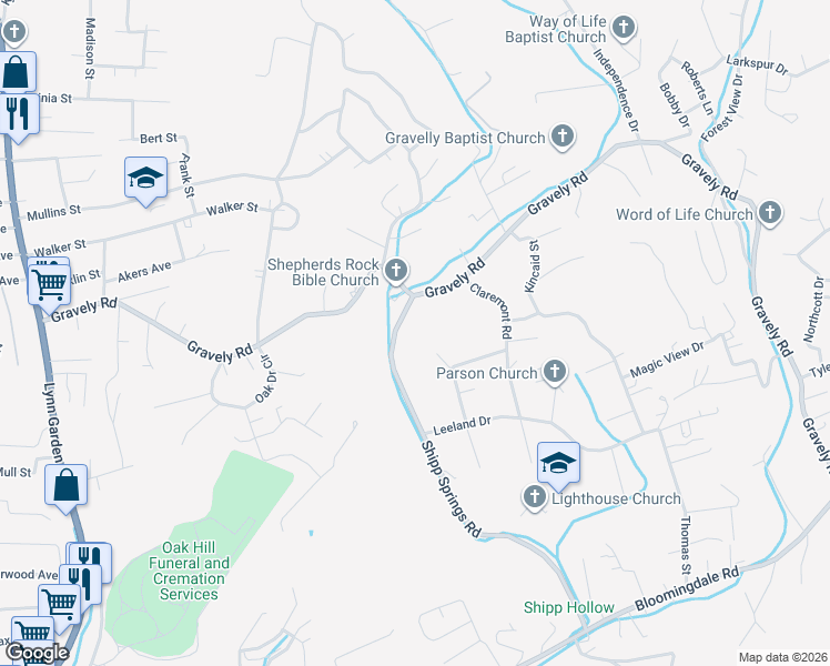 map of restaurants, bars, coffee shops, grocery stores, and more near 245 Shipp Springs Road in Kingsport
