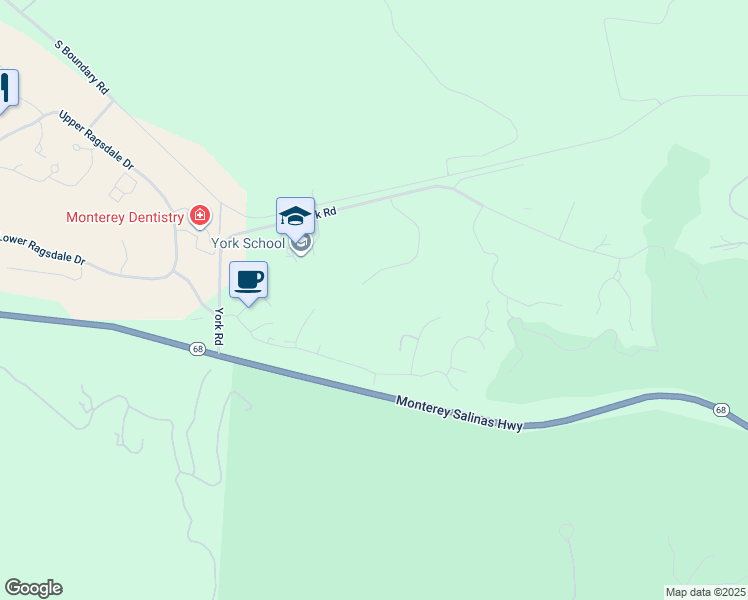 map of restaurants, bars, coffee shops, grocery stores, and more near 23725 Determine Lane in Monterey