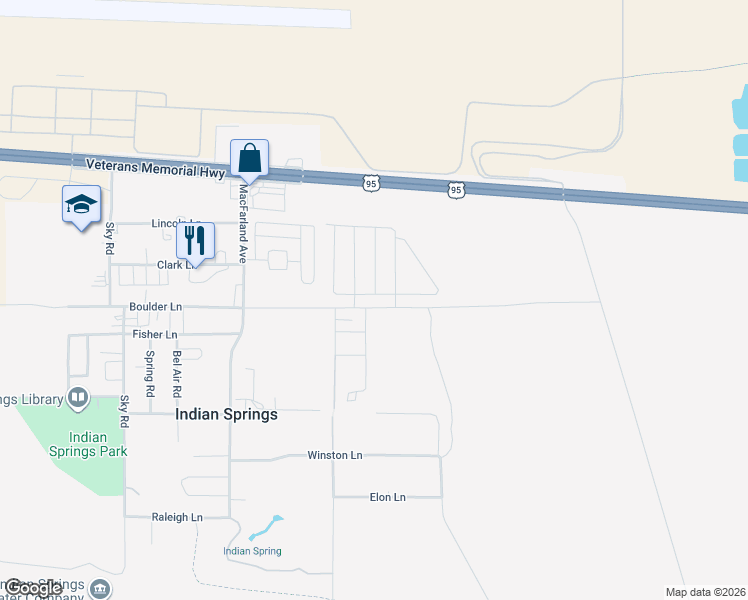 map of restaurants, bars, coffee shops, grocery stores, and more near 675 Turtleback Falls Avenue in Indian Springs