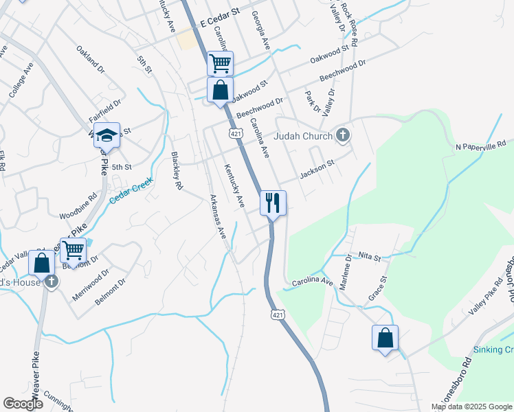 map of restaurants, bars, coffee shops, grocery stores, and more near 1704 Kentucky Avenue in Bristol