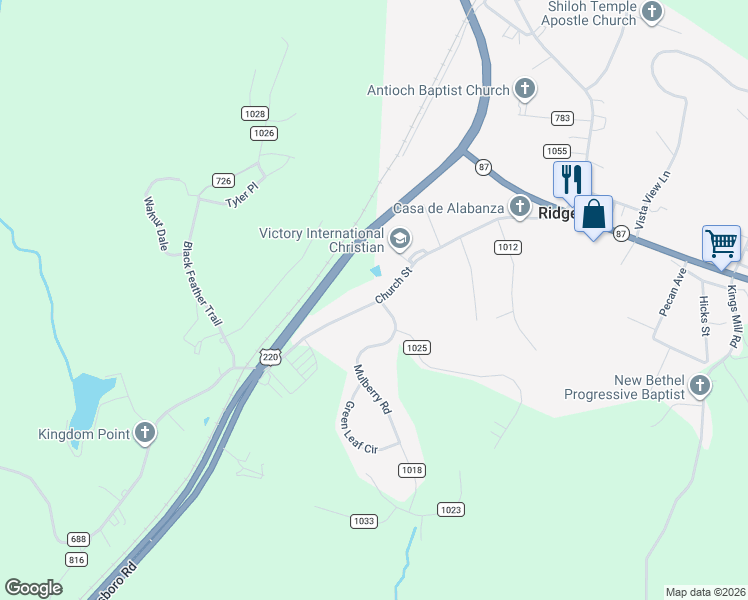 map of restaurants, bars, coffee shops, grocery stores, and more near 200 Church Street in Ridgeway