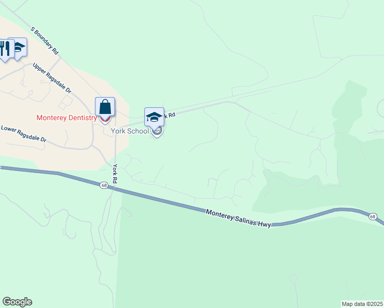 map of restaurants, bars, coffee shops, grocery stores, and more near 23725 Determine Lane in Monterey