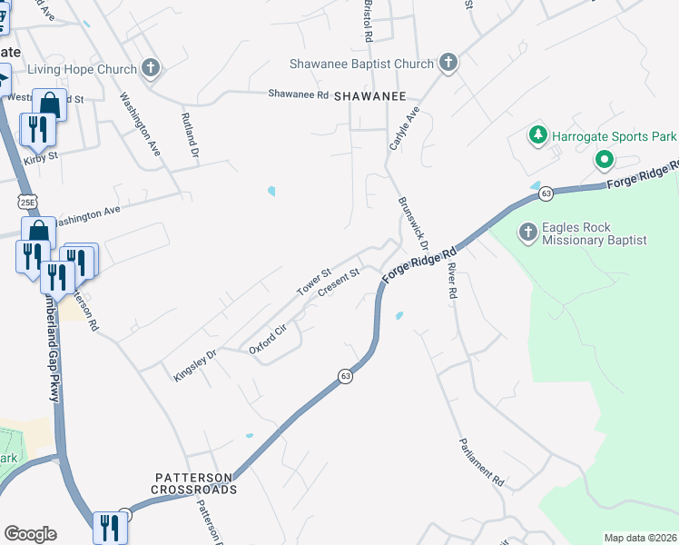 map of restaurants, bars, coffee shops, grocery stores, and more near 136 Cresent Street in Harrogate