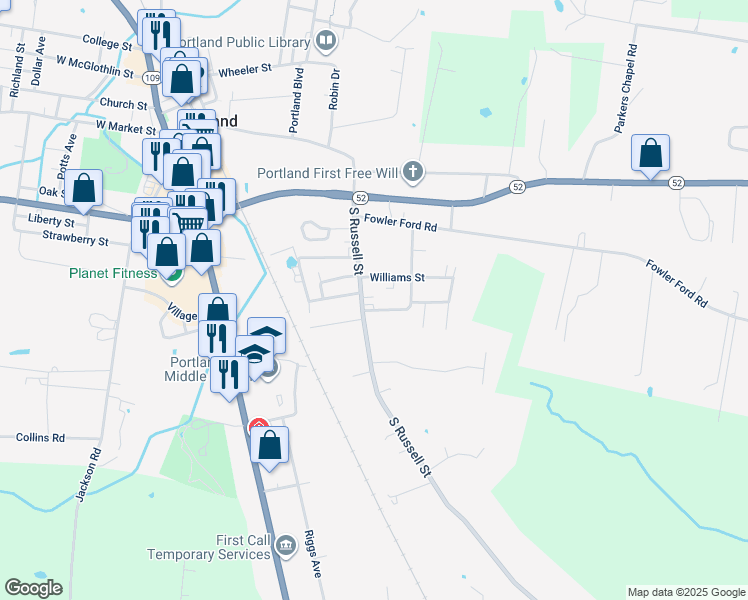 map of restaurants, bars, coffee shops, grocery stores, and more near 103A Williams Street in Portland
