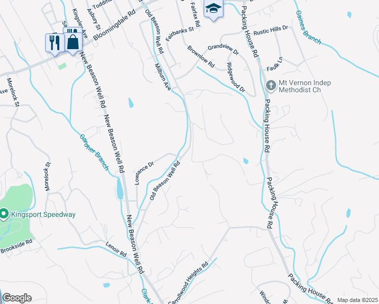 map of restaurants, bars, coffee shops, grocery stores, and more near 416 Old Beason Well Road in Kingsport