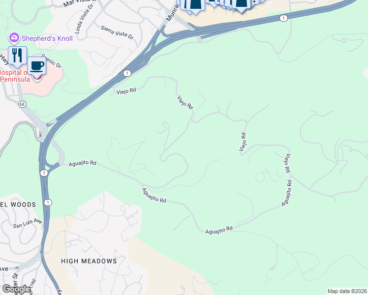 map of restaurants, bars, coffee shops, grocery stores, and more near 509 Valenzuela Road in Carmel-by-the-Sea