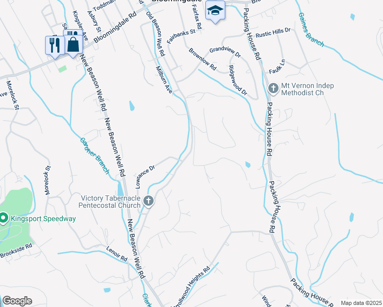 map of restaurants, bars, coffee shops, grocery stores, and more near 416 Old Beason Well Road in Kingsport