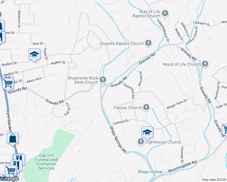 map of restaurants, bars, coffee shops, grocery stores, and more near 540 Gravely Road in Kingsport