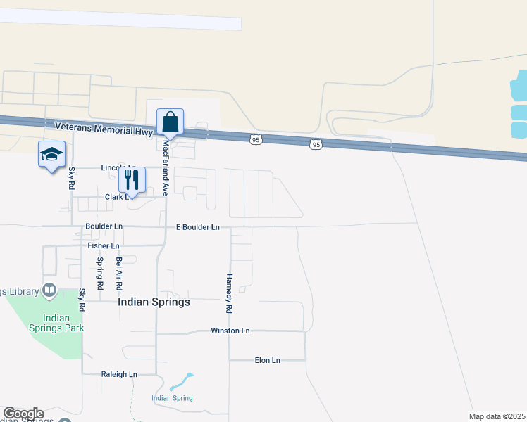 map of restaurants, bars, coffee shops, grocery stores, and more near 452 Triple Falls Street in Indian Springs