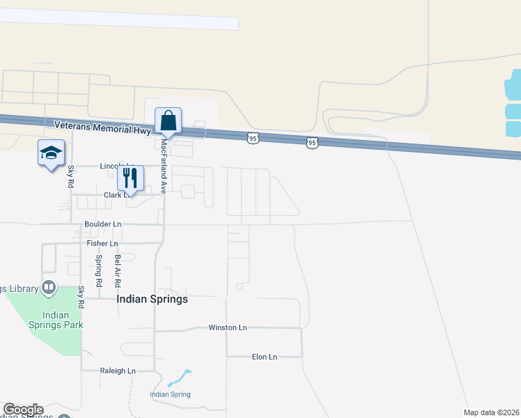 map of restaurants, bars, coffee shops, grocery stores, and more near 452 Triple Falls Street in Indian Springs