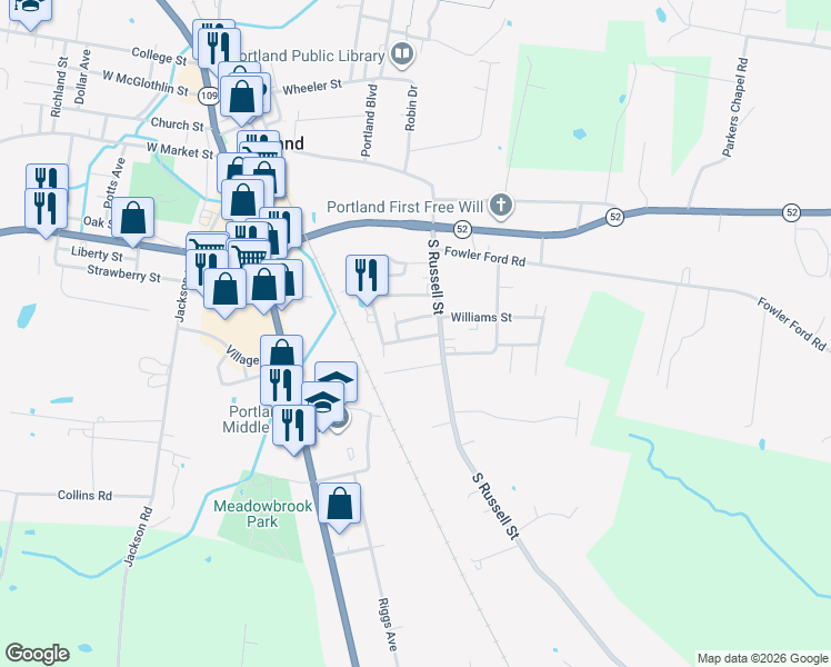 map of restaurants, bars, coffee shops, grocery stores, and more near 103 Bennett Street in Portland