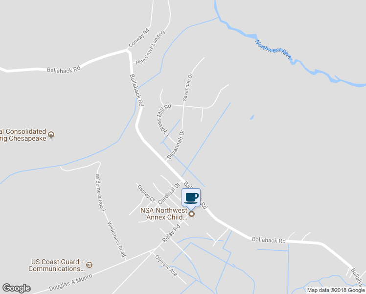 map of restaurants, bars, coffee shops, grocery stores, and more near 3945 Savannah Drive in Chesapeake