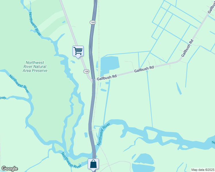 map of restaurants, bars, coffee shops, grocery stores, and more near 213 Gallbush Road in Chesapeake