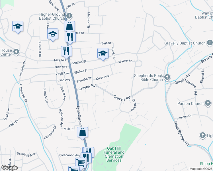 map of restaurants, bars, coffee shops, grocery stores, and more near 413 Starnes Street in Kingsport