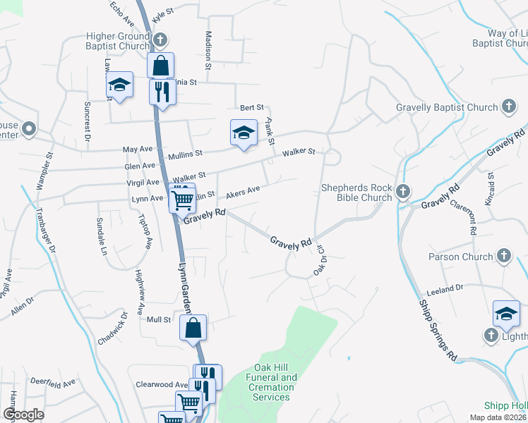 map of restaurants, bars, coffee shops, grocery stores, and more near 413 Starnes Street in Kingsport