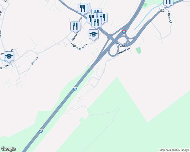 map of restaurants, bars, coffee shops, grocery stores, and more near 320 Douglas Lane in Jellico