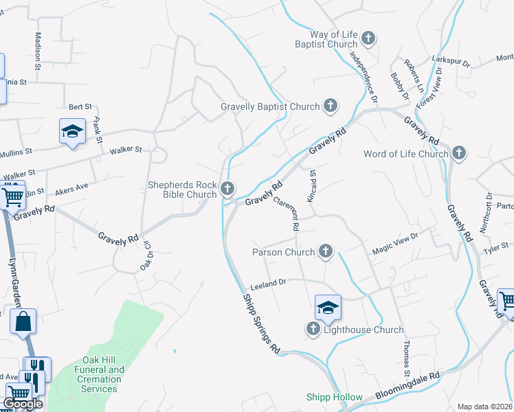 map of restaurants, bars, coffee shops, grocery stores, and more near 540 Gravely Road in Kingsport