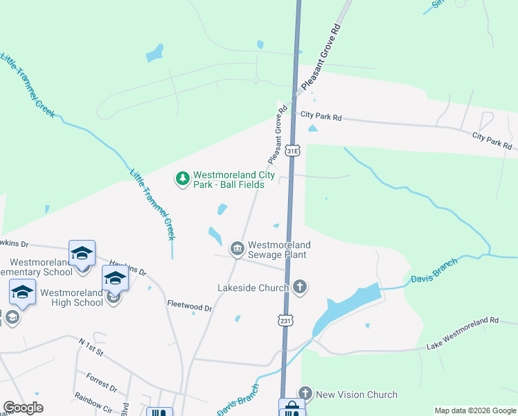 map of restaurants, bars, coffee shops, grocery stores, and more near 1534 Pleasant Grove Road in Westmoreland