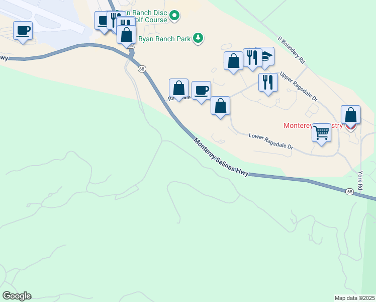 map of restaurants, bars, coffee shops, grocery stores, and more near 8282 Monterra Ranch Road in Monterey