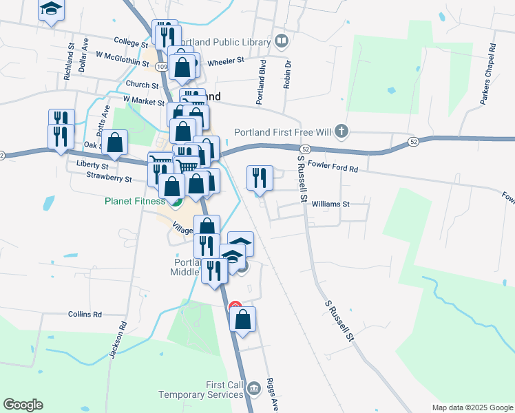 map of restaurants, bars, coffee shops, grocery stores, and more near 105B Wix Avenue in Portland