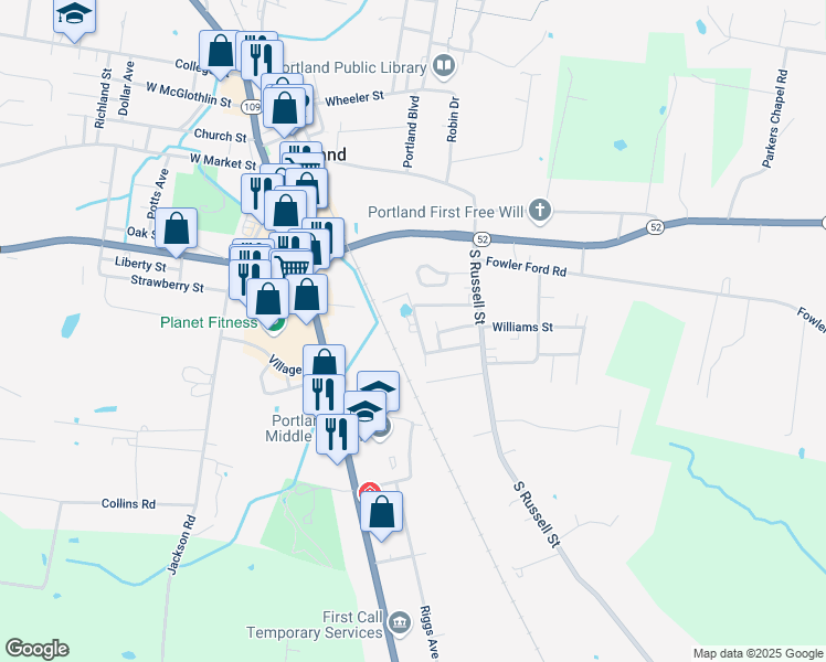 map of restaurants, bars, coffee shops, grocery stores, and more near 105 B Wix Avenue in Portland