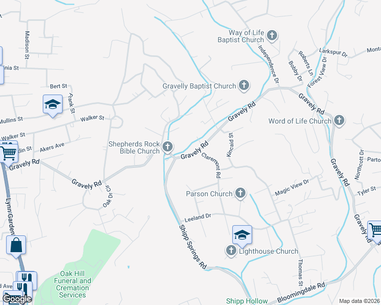 map of restaurants, bars, coffee shops, grocery stores, and more near 540 Gravely Road in Kingsport