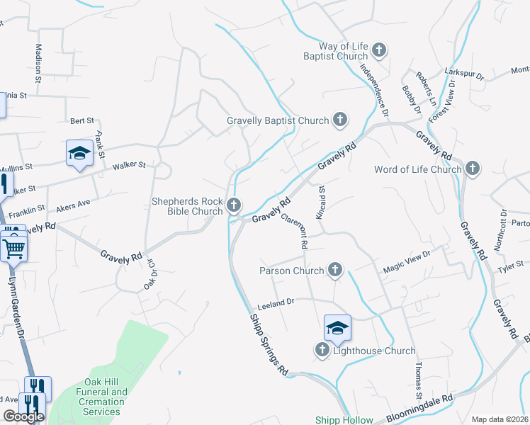 map of restaurants, bars, coffee shops, grocery stores, and more near 540 Gravely Road in Kingsport