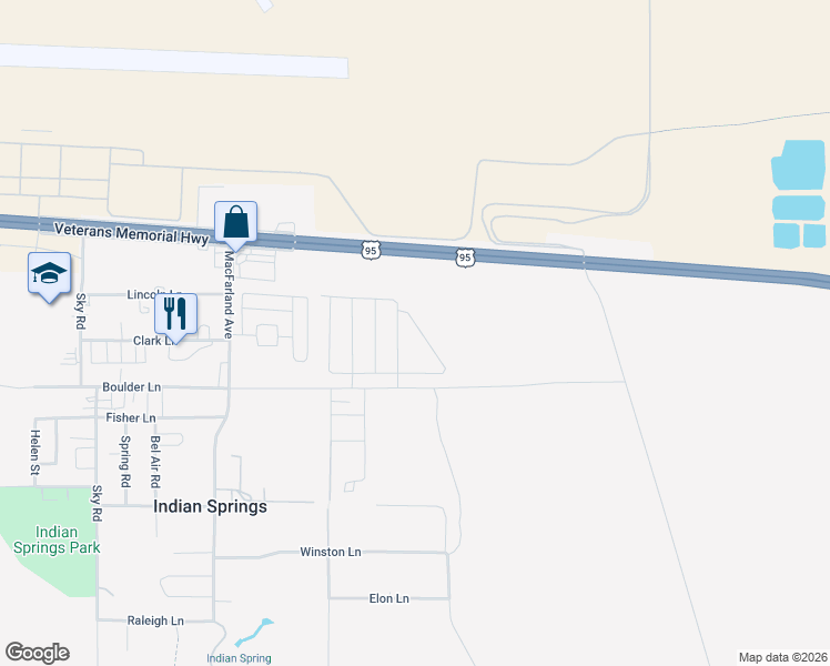 map of restaurants, bars, coffee shops, grocery stores, and more near in Indian Springs