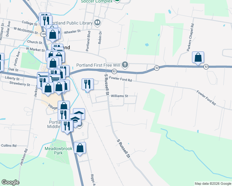 map of restaurants, bars, coffee shops, grocery stores, and more near 103A Williams Street in Portland