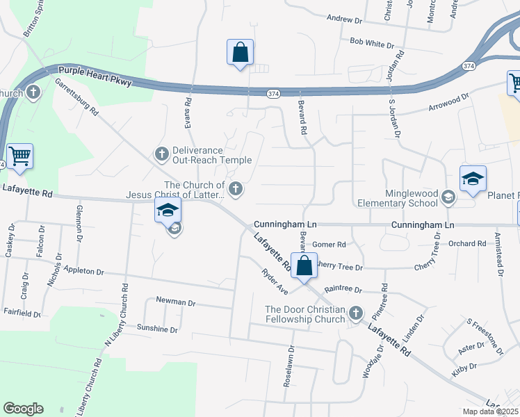 map of restaurants, bars, coffee shops, grocery stores, and more near 418 Breckinridge Road in Clarksville