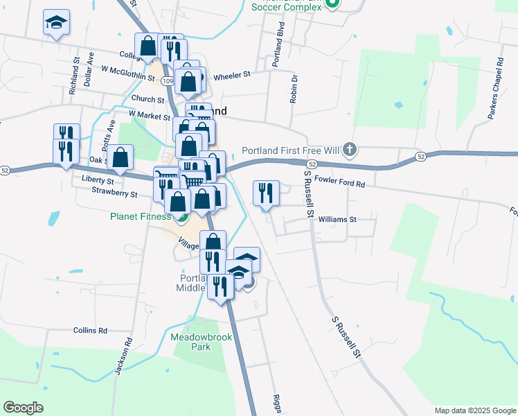 map of restaurants, bars, coffee shops, grocery stores, and more near 117 Demase Street in Portland