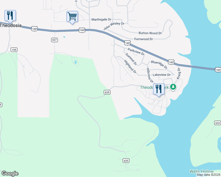 map of restaurants, bars, coffee shops, grocery stores, and more near County Road 635 in Theodosia