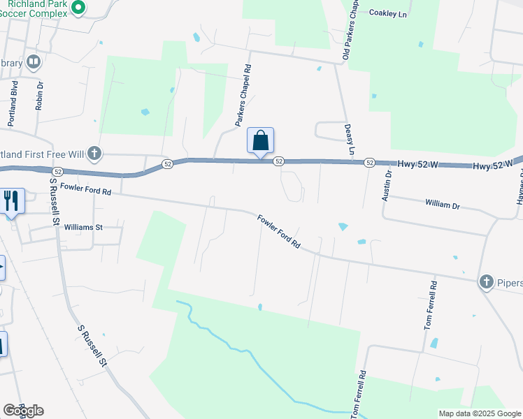 map of restaurants, bars, coffee shops, grocery stores, and more near 429 Fowler Ford Road in Portland