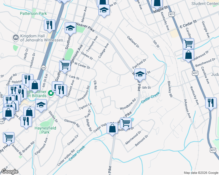 map of restaurants, bars, coffee shops, grocery stores, and more near Meadow Wood Drive in Bristol