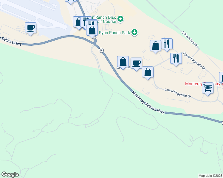 map of restaurants, bars, coffee shops, grocery stores, and more near 8015 Monterra Road in Monterey