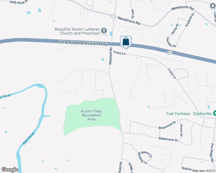 map of restaurants, bars, coffee shops, grocery stores, and more near 2434 Whitfield Road in Clarksville