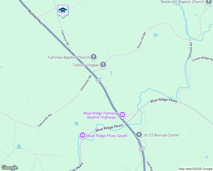map of restaurants, bars, coffee shops, grocery stores, and more near 31 Mountain Brook Lane in Galax