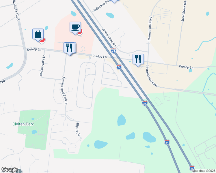 map of restaurants, bars, coffee shops, grocery stores, and more near 328 Sam Houston Circle in Clarksville