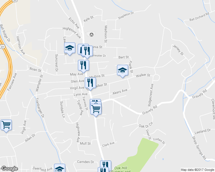 map of restaurants, bars, coffee shops, grocery stores, and more near 1116 Nelms Lane in Kingsport