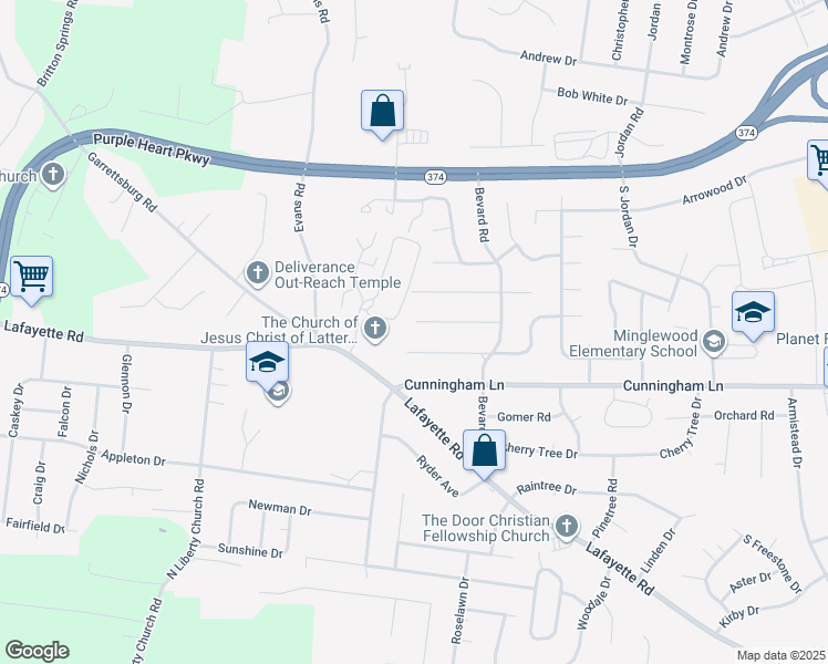 map of restaurants, bars, coffee shops, grocery stores, and more near 418 Breckinridge Rd in Clarksville