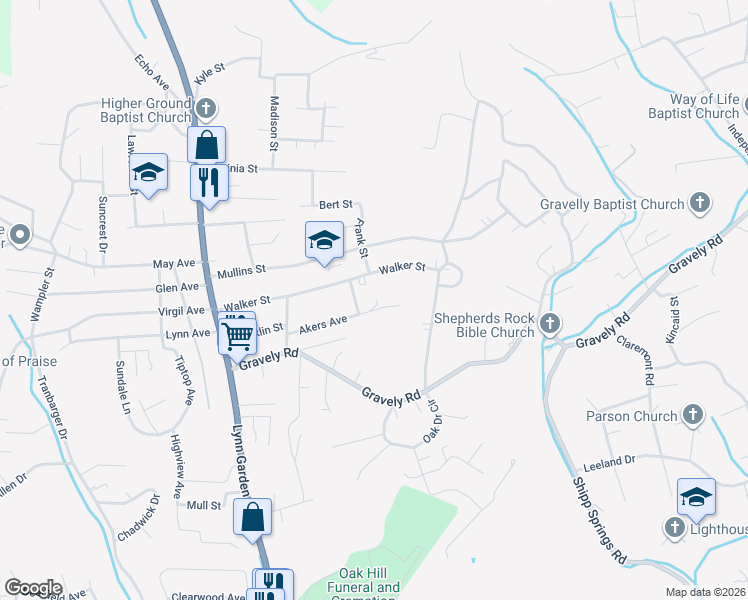 map of restaurants, bars, coffee shops, grocery stores, and more near 313 Akers Avenue in Kingsport