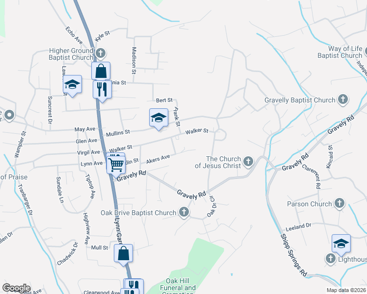 map of restaurants, bars, coffee shops, grocery stores, and more near 313 Akers Avenue in Kingsport